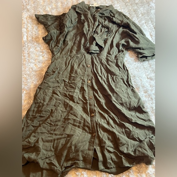 Olive Green Casual Bow Detail Dress - Picture 1 of 3
